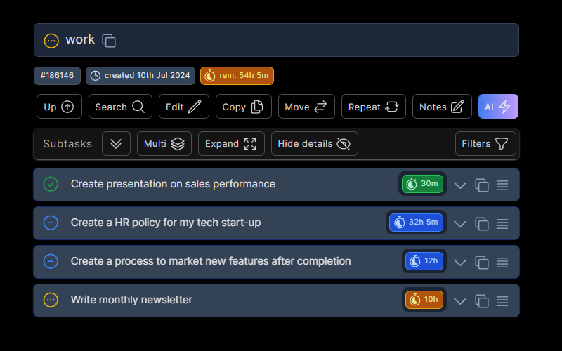 Hierarchical time tracking in dypt